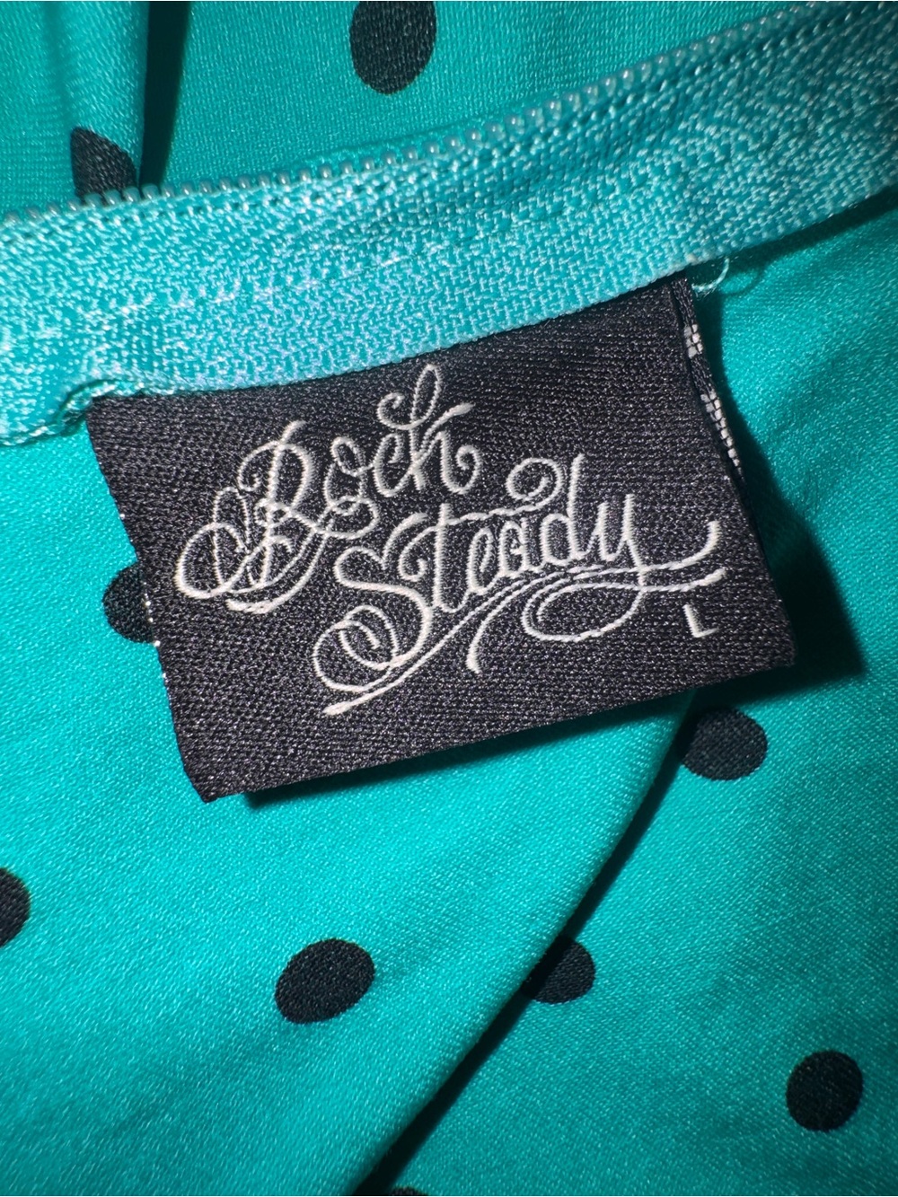 RockSteady Turquoise Polka Dot Midi Sheath Dress (Rockabilly, Pin-Up) - Picture 8 of 9